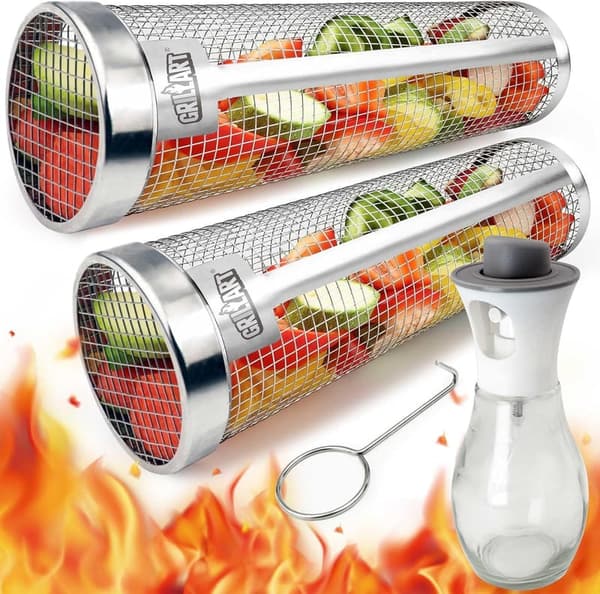 XXL Stainless Steel BBQ Grill Basket Set - Dishwasher Safe