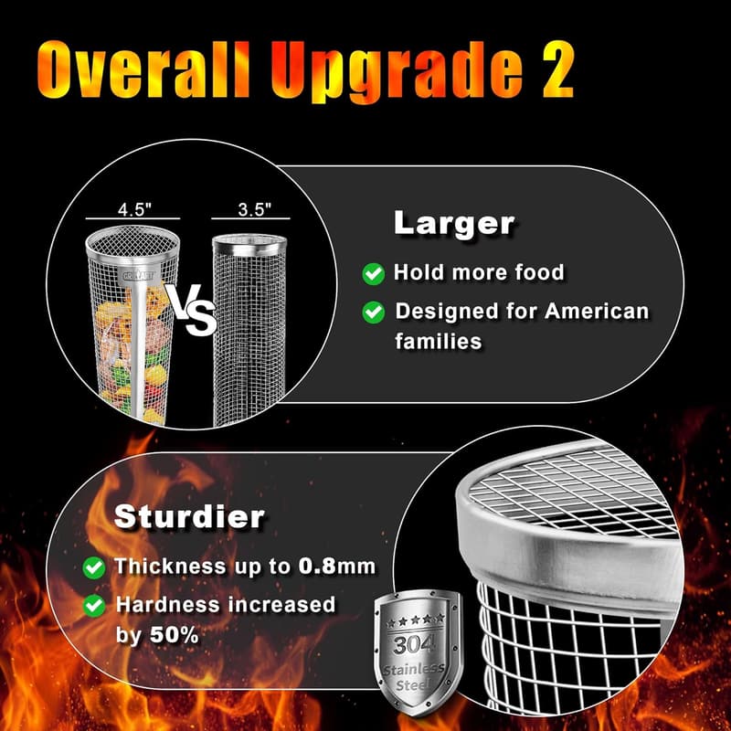 XXL Stainless Steel BBQ Grill Basket Set - Dishwasher Safe