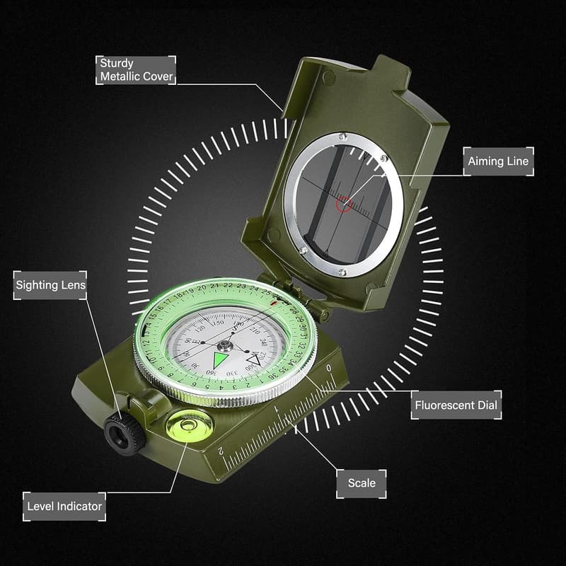 Waterproof Military Lensatic Compass with Carrying Bag