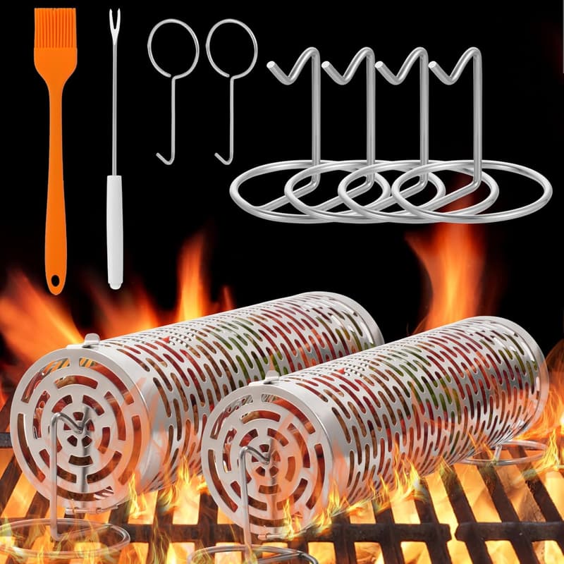 Stainless Steel Grilling Baskets for BBQ - Veggies & Meat Set