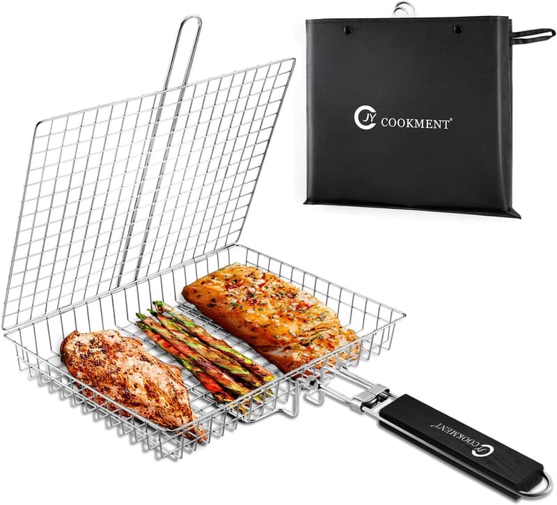 Portable Stainless Steel Grill Basket for BBQ Vegetables & Seafood