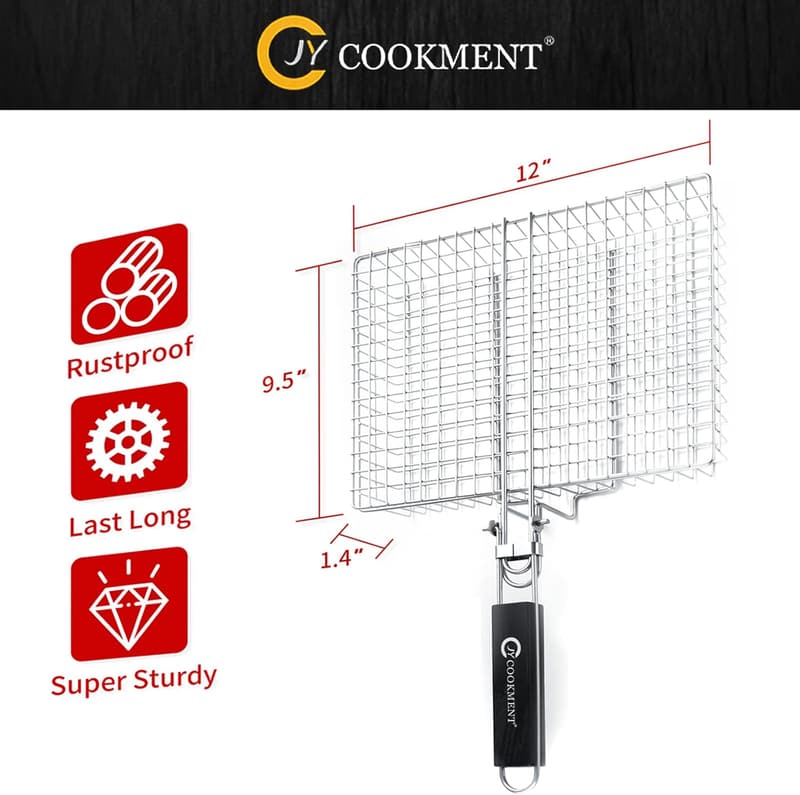 Portable Stainless Steel Grill Basket for BBQ Vegetables & Seafood