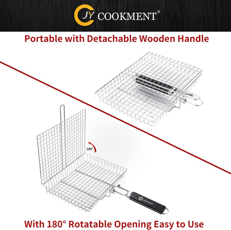Portable Stainless Steel Grill Basket for BBQ Vegetables & Seafood