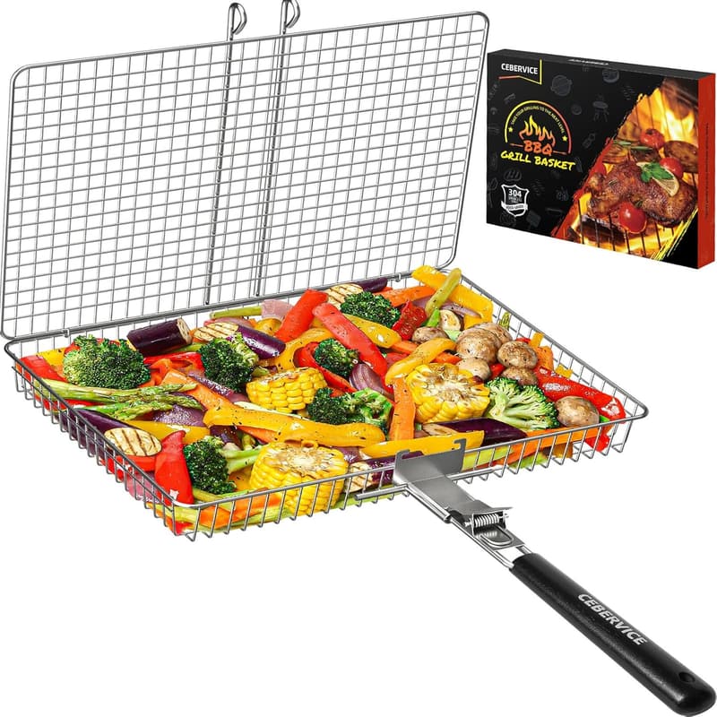 Extra Large Stainless Steel Grill Basket for BBQ & Camping