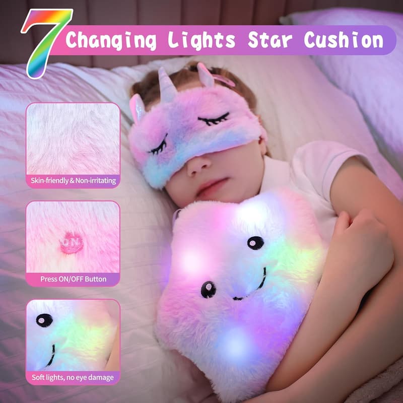 Mermaid Birthday Gift Set for Girls 4-10 with Light-Up Pillow & DIY Kits