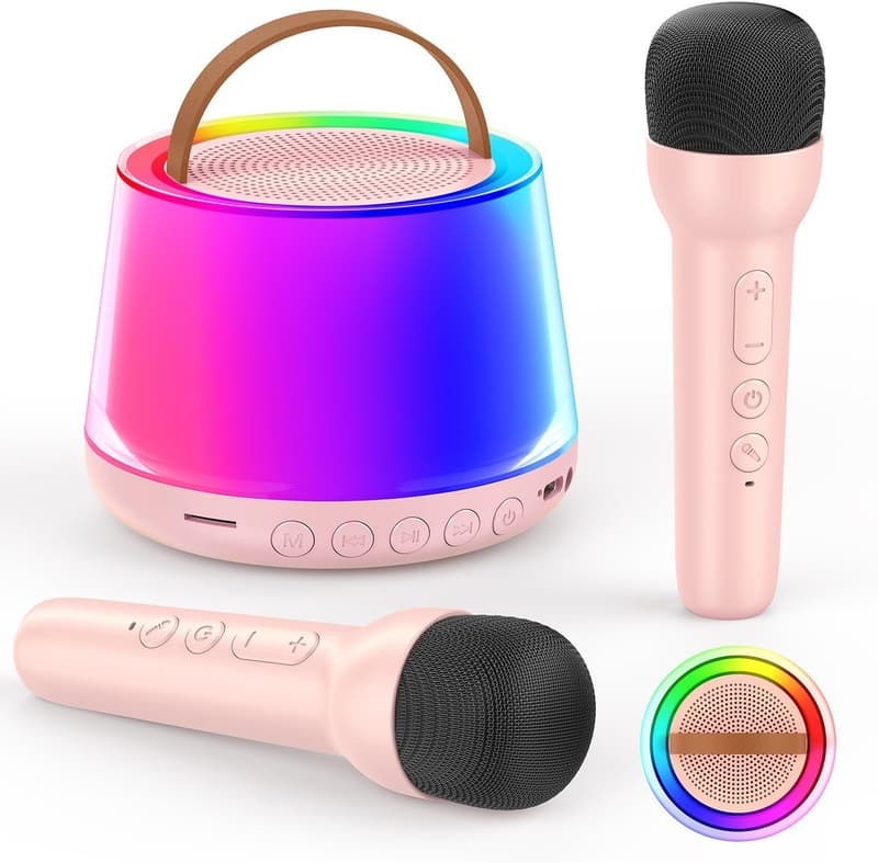 Birthday Karaoke Machine for Kids - Portable Bluetooth Speaker with 2 Microphones and LED Light