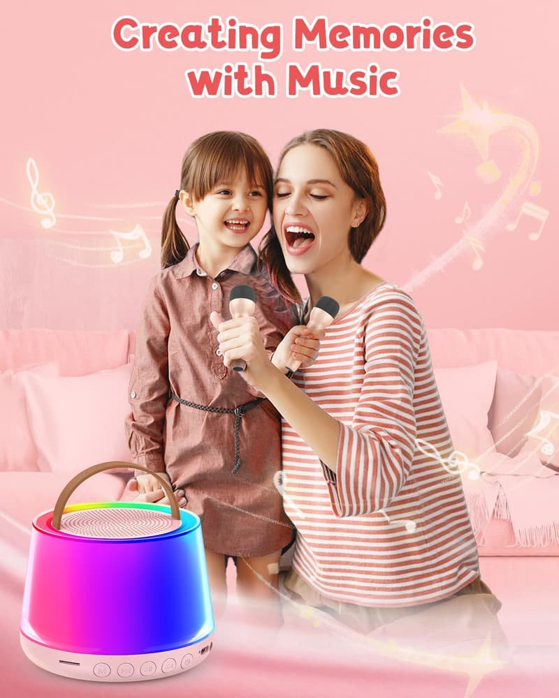 Birthday Karaoke Machine for Kids - Portable Bluetooth Speaker with 2 Microphones and LED Light