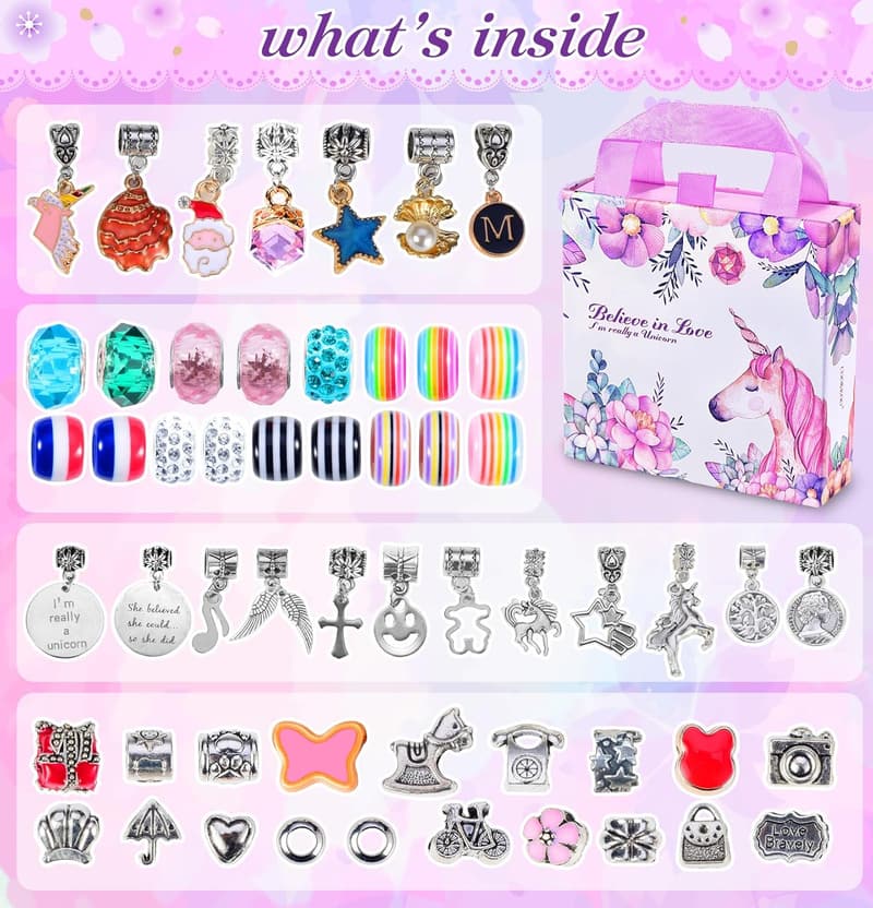 Unicorn Charm Bracelet Making Kit for Girls Age 6-12