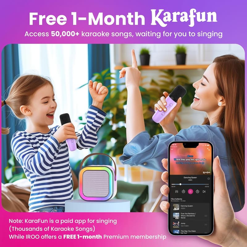 Kids Karaoke Machine with Bluetooth & 2 Wireless Mics - Birthday Gift