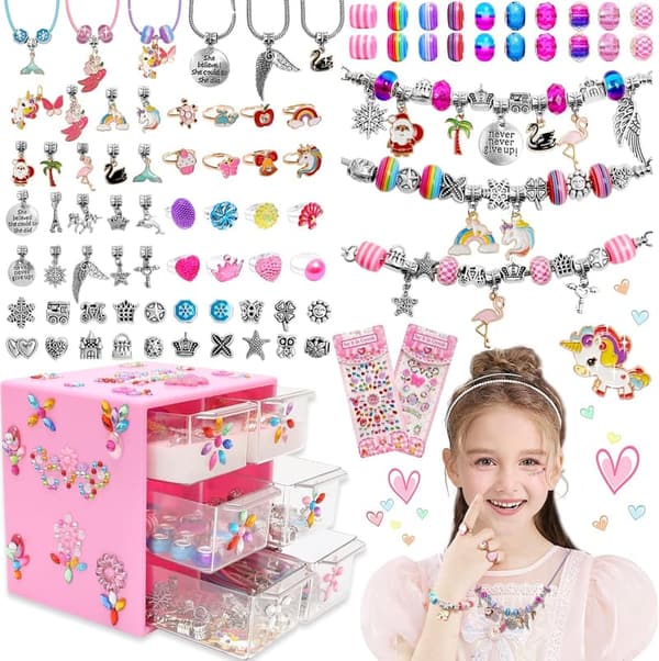 Kids Friendship Bracelet Making Kit for Ages 6-9, Beads & Rings