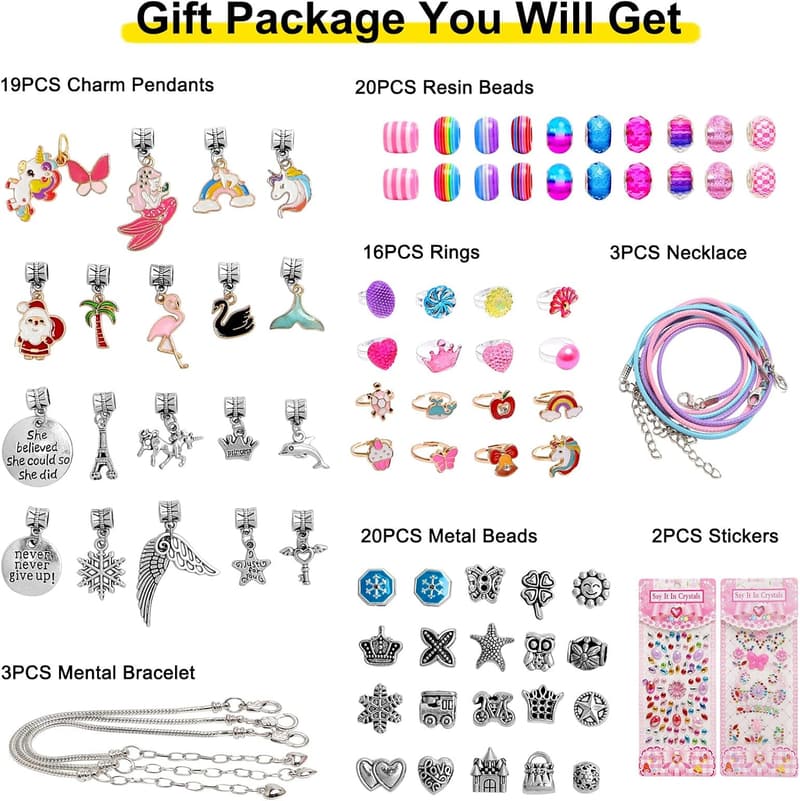 Kids Friendship Bracelet Making Kit for Ages 6-9, Beads & Rings