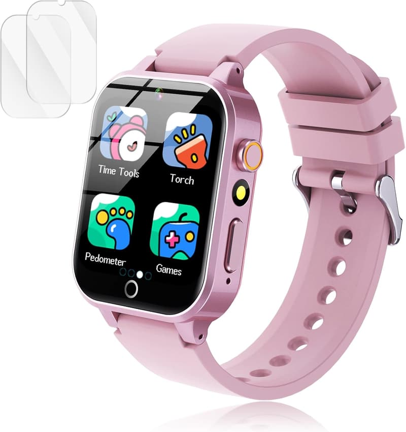 Kids Touch Screen Game Watch with 26 Puzzles - Birthday Gift (Pink)