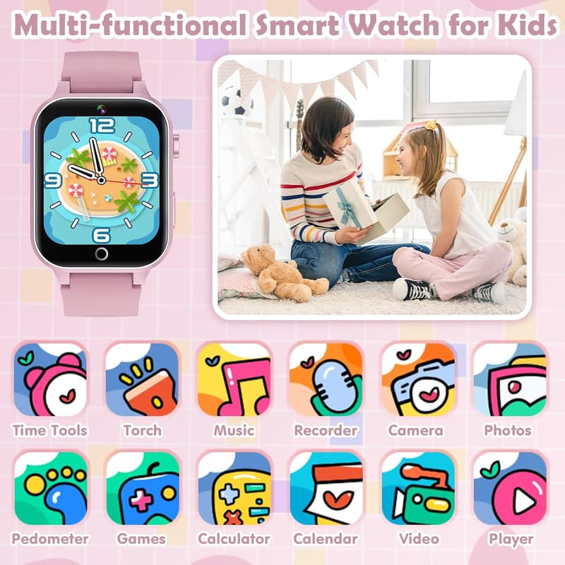 Kids Touch Screen Game Watch with 26 Puzzles - Birthday Gift (Pink)
