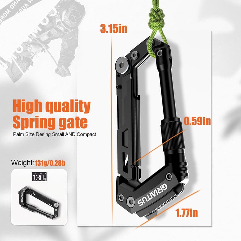 8-in-1 Carabiner Multitool for Camping and Climbing (Black)