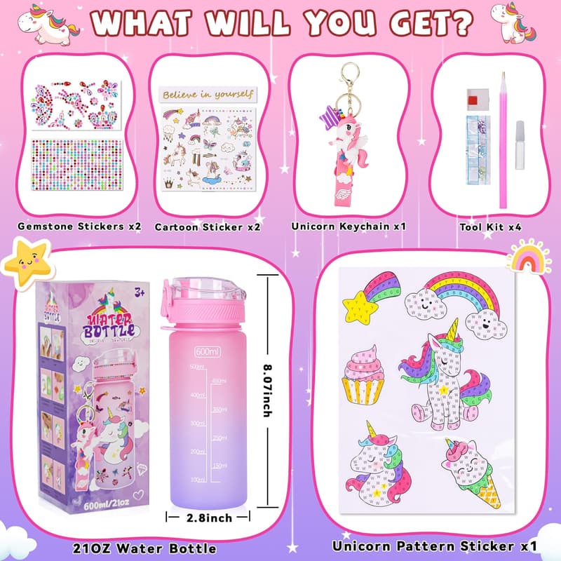 Unicorn DIY Water Bottle Craft for Girls, Ages 4-10