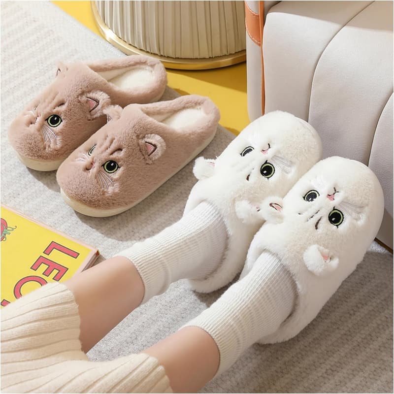 Cozy Cat Plush Slippers for Women and Men