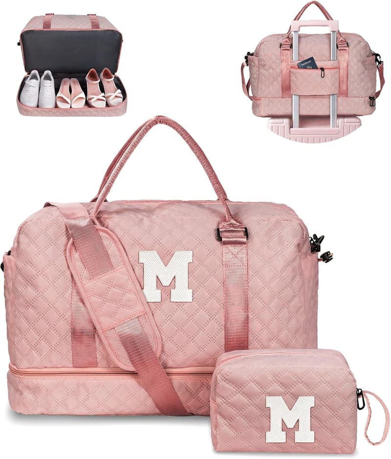 Personalized Initial Duffle Bag for Girls with Shoe Compartment