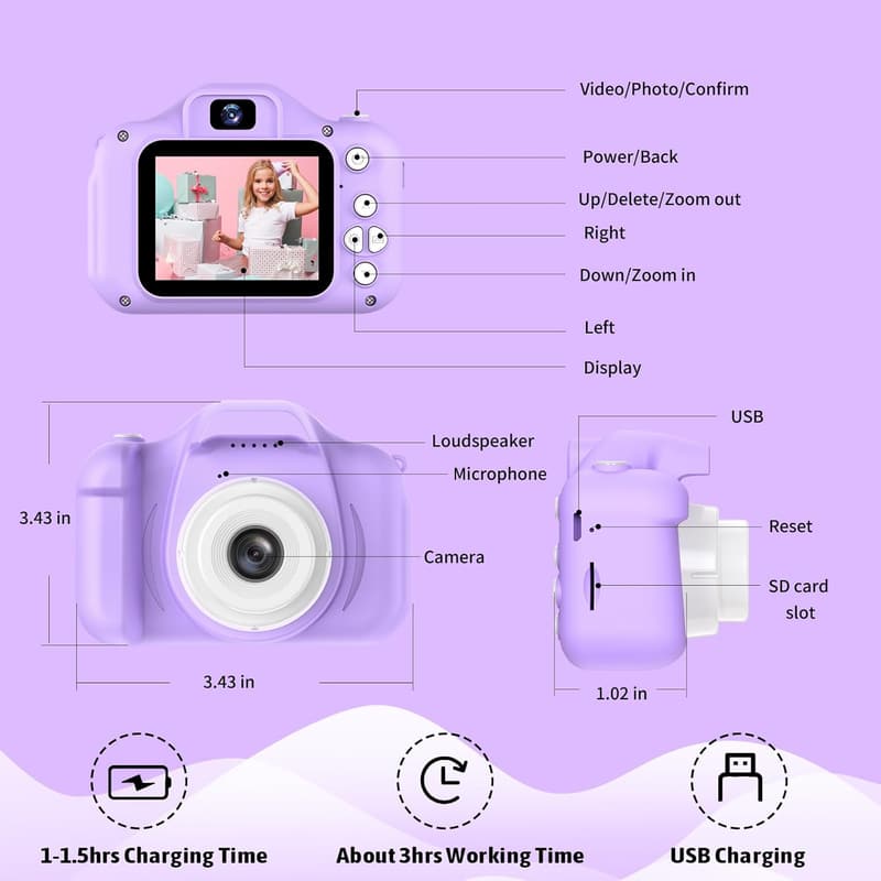 Kids Digital Video Camera with Silicone Cover - Christmas Gift