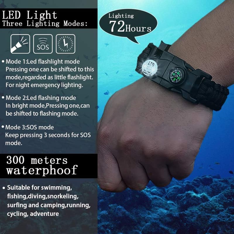 20-in-1 Tactical Survival Bracelet with Firestarter & Compass