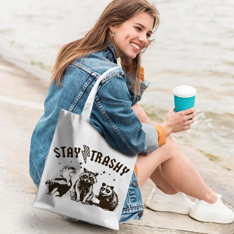 Funny Raccoon Tote Bag - Cute Reusable Grocery Bag for Women