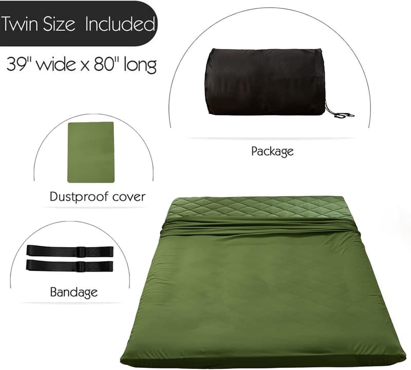 Extra Thick Japanese Floor Futon Mattress – Green, Foldable Twin Pad