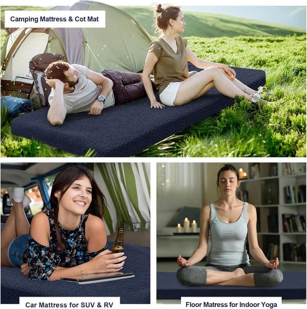 Portable Memory Foam Camping Mattress Pad for Adults, Waterproof