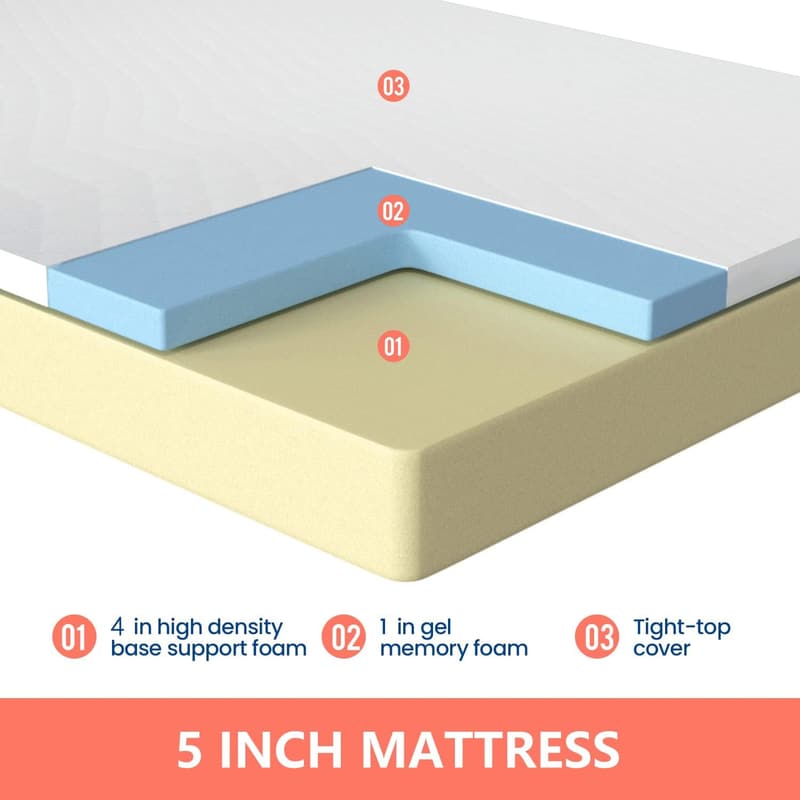 Twin Gel Memory Foam Mattress - 5 Inch Medium Firm - CertiPUR-US