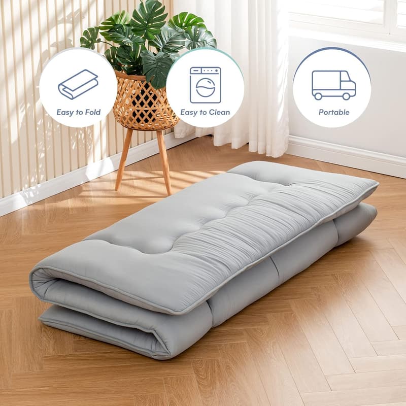 Grey Japanese Floor Mattress - Foldable Memory Foam Tatami