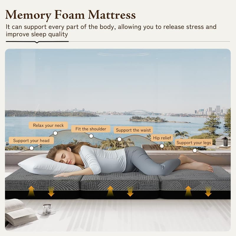 Portable Queen Size Memory Foam Tri-Folding Mattress - 6 Inch