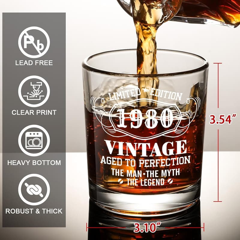45th Birthday Vintage Whiskey Glass Set for Men