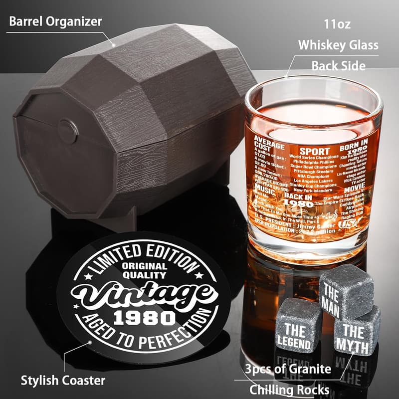45th Birthday Vintage Whiskey Glass Set for Men