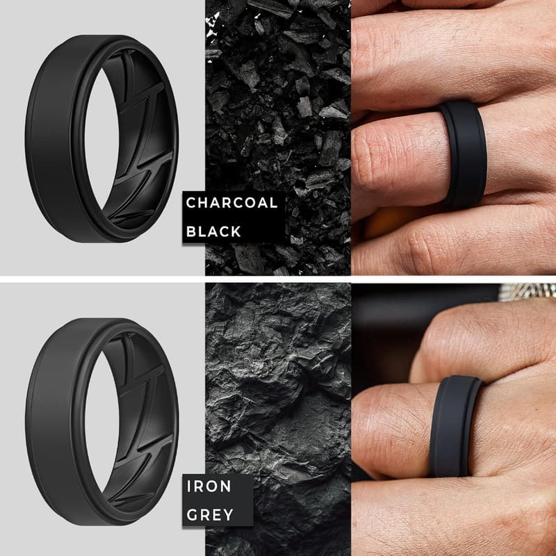 Men's Silicone Wedding Rings - Breathable, Sleek Design, 8mm Multipack