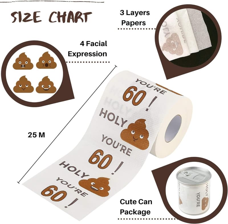 60th Birthday Funny Toilet Paper Roll - Novelty Gift for All