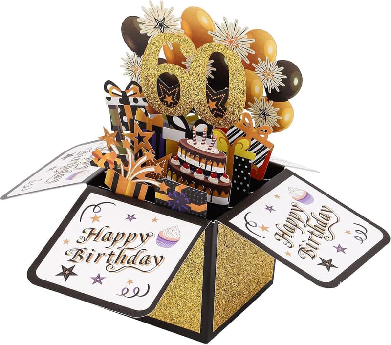 60th Birthday Pop-Up Card - Multicolored 3D Design for Men & Women