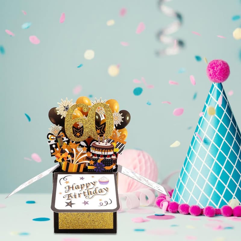 60th Birthday Pop-Up Card - Multicolored 3D Design for Men & Women