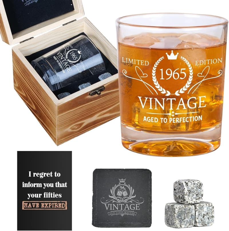 60th Birthday Whiskey Glasses Set for Men - Vintage 1965 Design