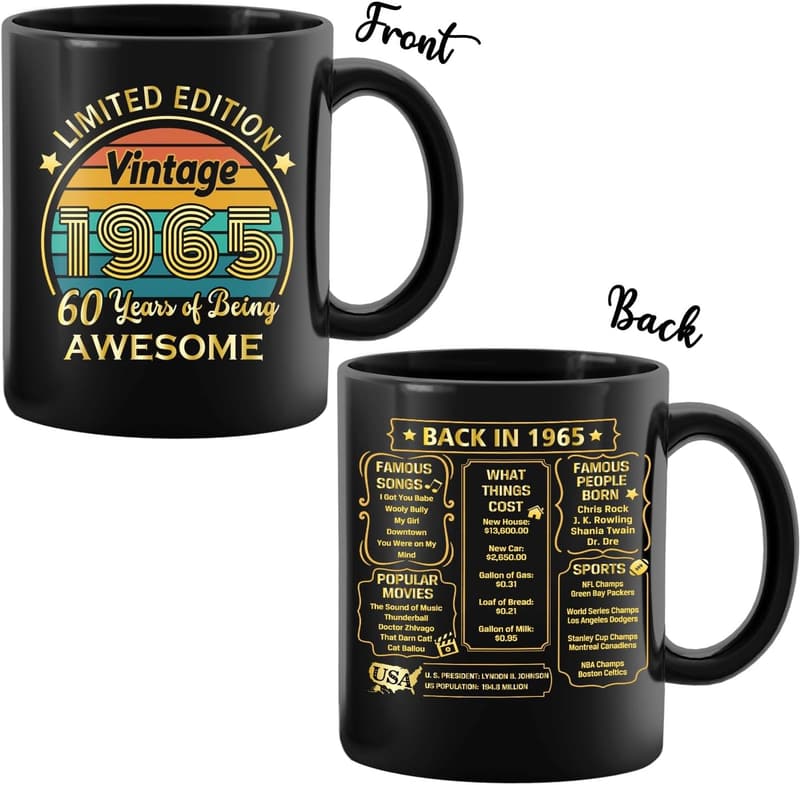 60th Birthday Mug Gift for Men & Women, 1964 Edition