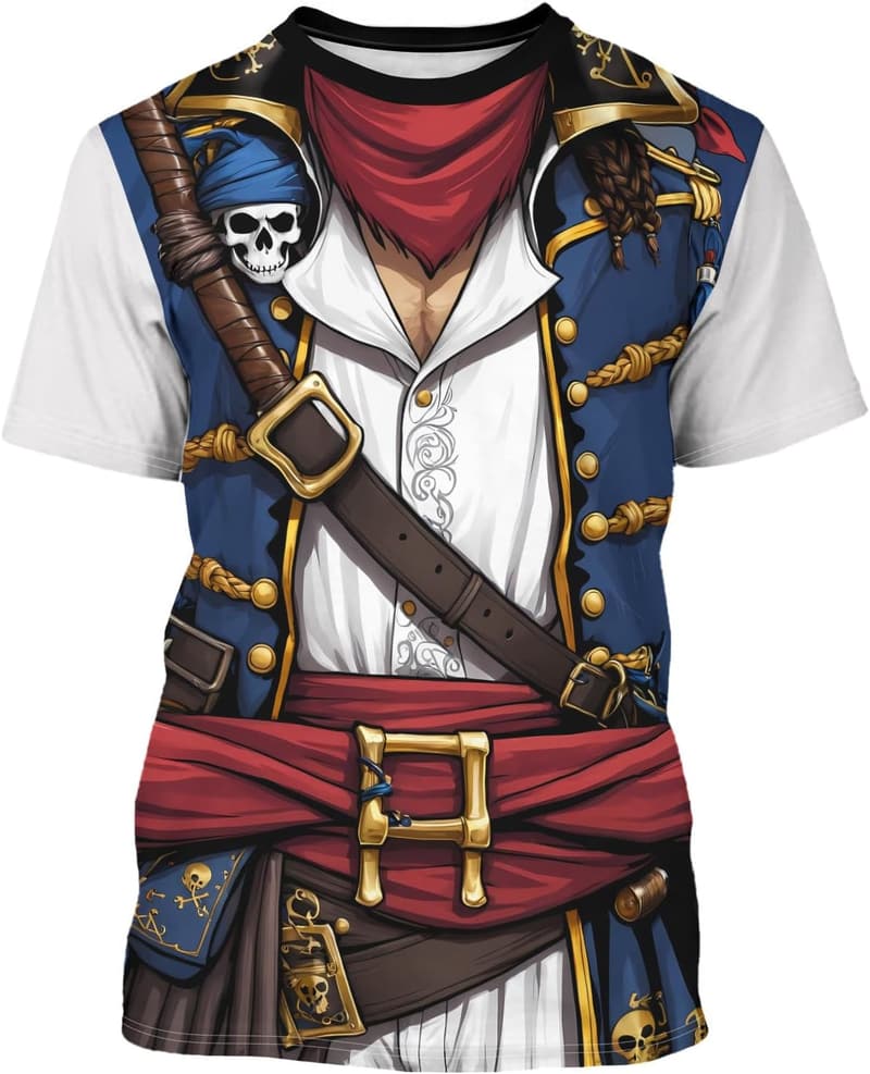 Anime Pirate Captain Tuxedo Tee - Funny Casual Cosplay Top