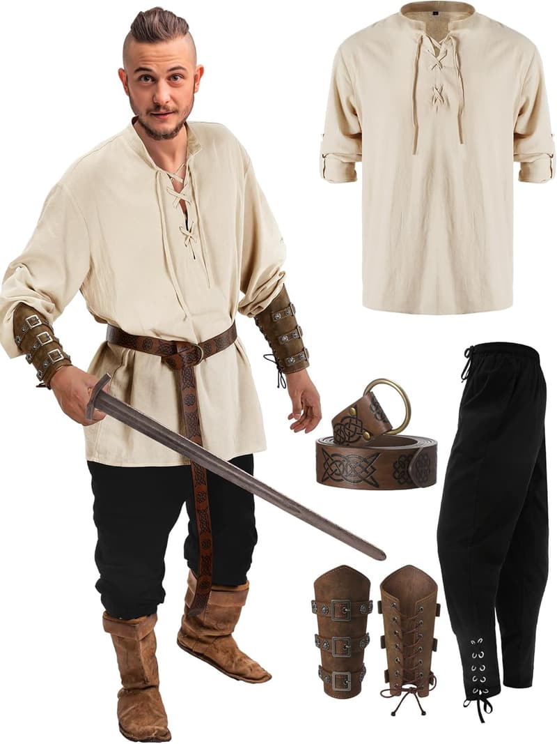 Halloween Men's Renaissance Pirate Costume Set with Accessories