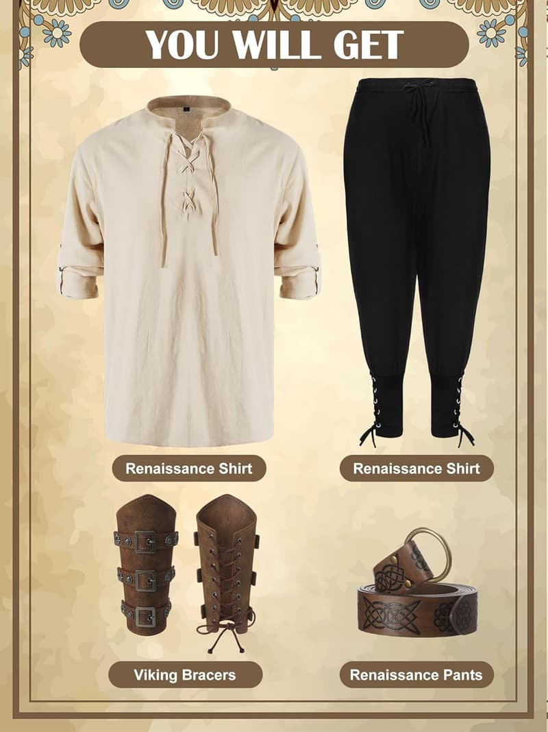Halloween Men's Renaissance Pirate Costume Set with Accessories
