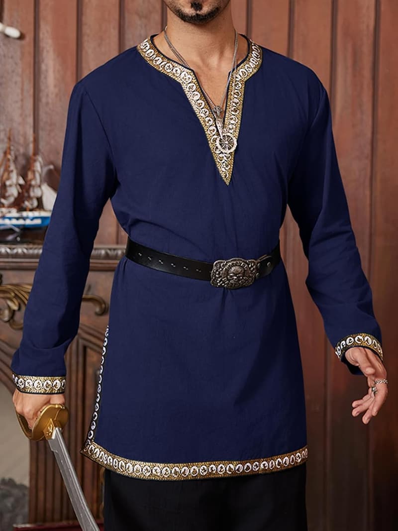 Medieval Costume Tunic for Men - Viking Pirate Cosplay Shirt