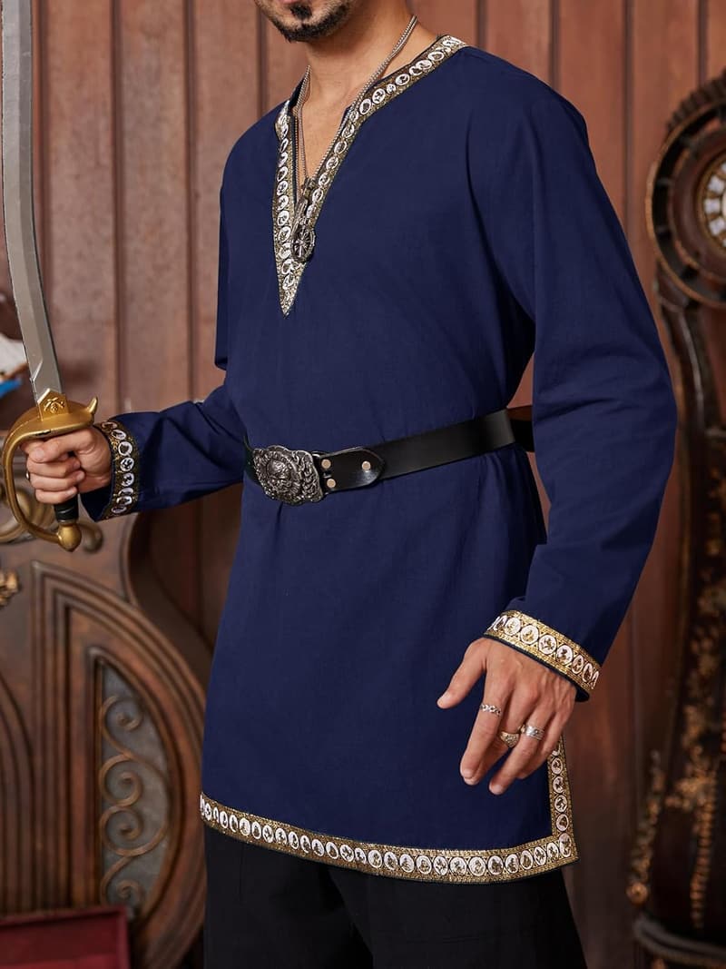 Medieval Costume Tunic for Men - Viking Pirate Cosplay Shirt