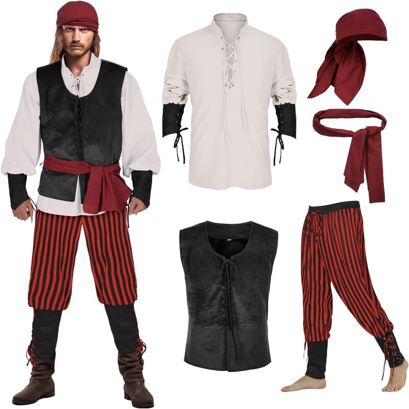Men's Viking Pirate Costume Set - 5 Medieval Pieces for Halloween