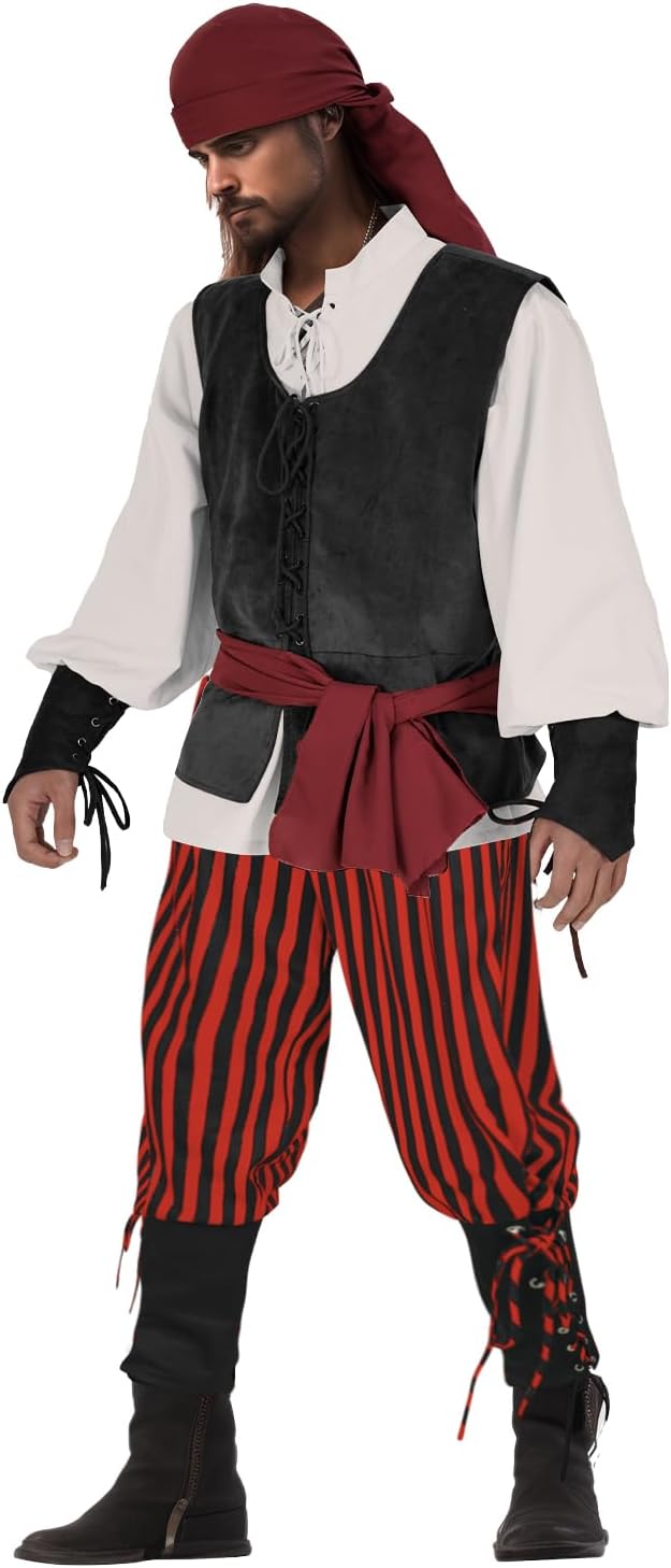 Men's Viking Pirate Costume Set - 5 Medieval Pieces for Halloween