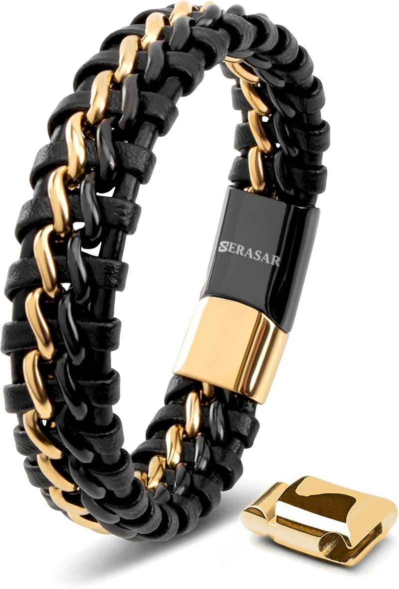 Men's Premium Genuine Leather Bracelet with Magnetic Clasp