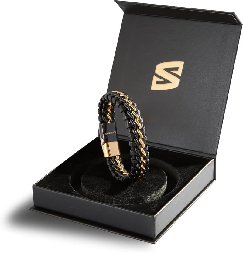 Men's Premium Genuine Leather Bracelet with Magnetic Clasp