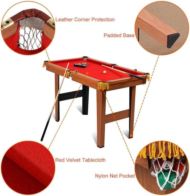 48” Wooden Pool Table Set for Family Game Room