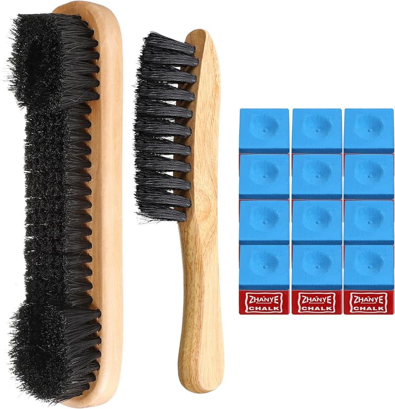 Billiards Cleaning Kit with Brushes and Chalk Cubes, 9 Inches