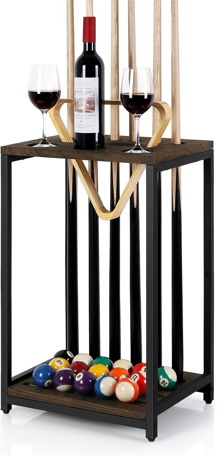 Billiard Cue Rack - Wooden Stand for 6 Cues, Deep Brown