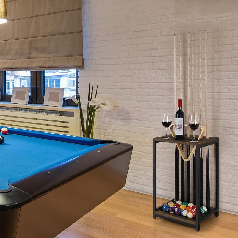 Billiard Cue Rack - Wooden Stand for 6 Cues, Deep Brown